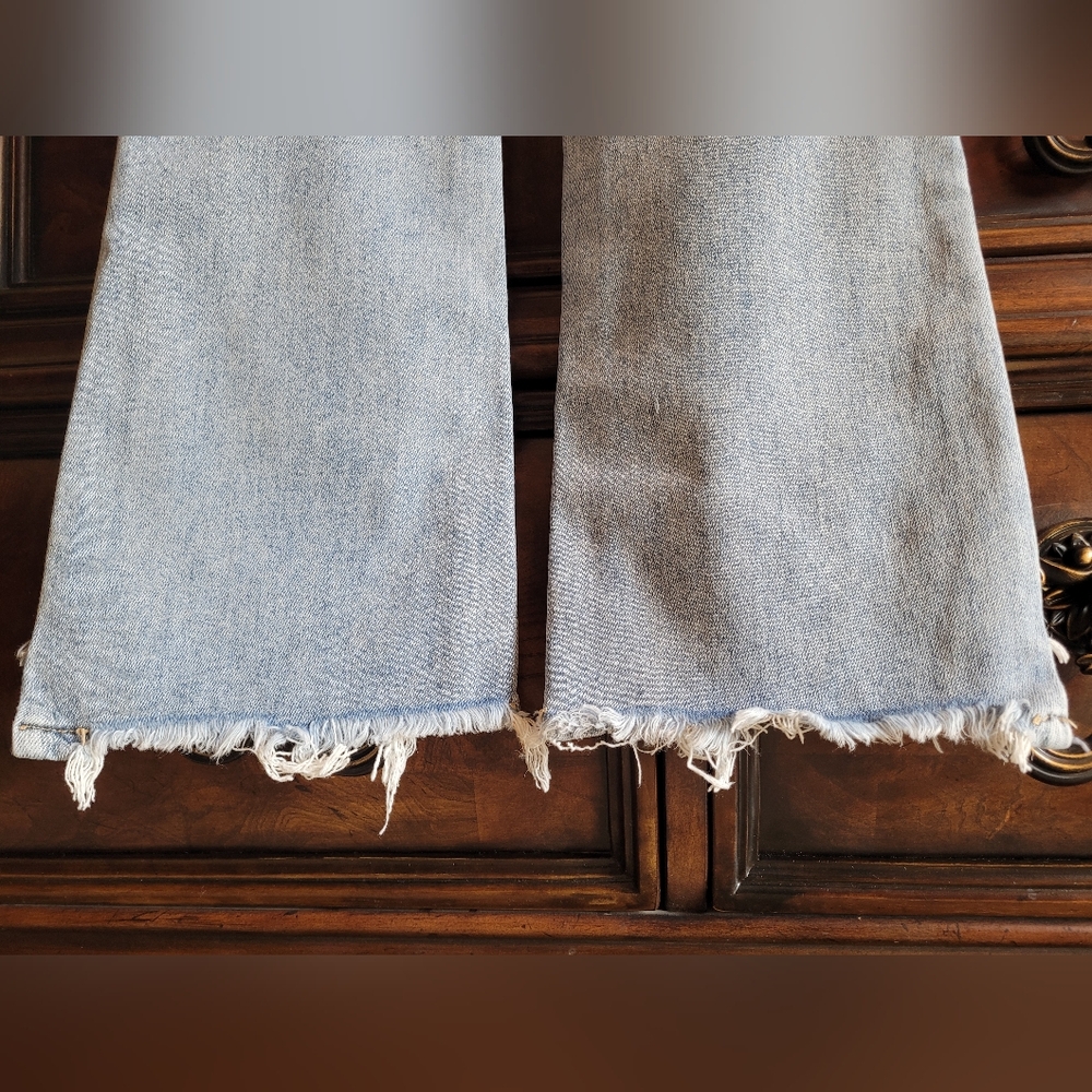 Trendy Light Blue Distressed Flare Jeans - Picture 5 of 7